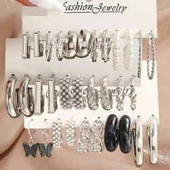 9 Styles Heart Butterfly Geometric Earrings Set Women's Jewelry