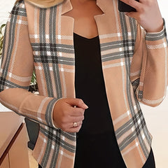  Plaid Print Long Sleeve Open Front Blazer