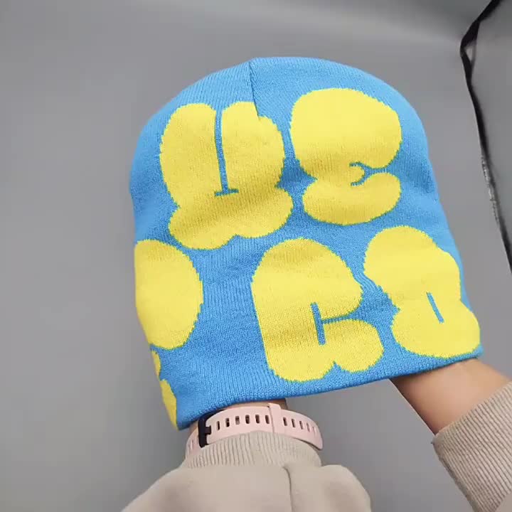 Y2K Beanie Lightweight Elastic Letter Skull Hat Hip Hop Warm Knit Hats