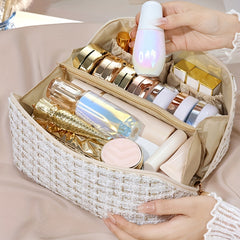 Plaid Pattern Cosmetic Travel Bag Large Capacity Toiletry Skincare Cosmetics