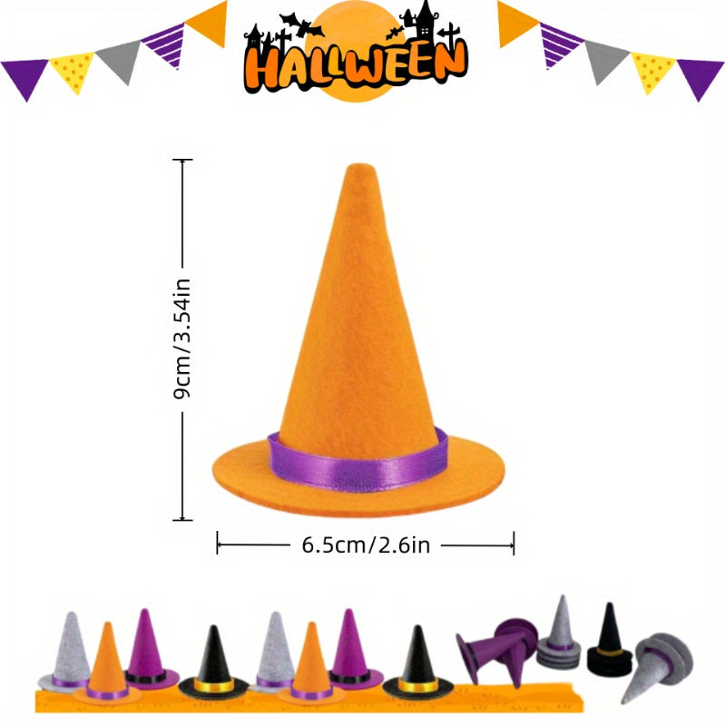 10pcs Mini Felt Witch Hat with Ribbon Halloween Cosplay Accessories