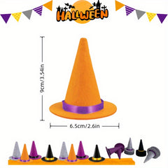 10pcs Mini Felt Witch Hat with Ribbon Halloween Cosplay Accessories