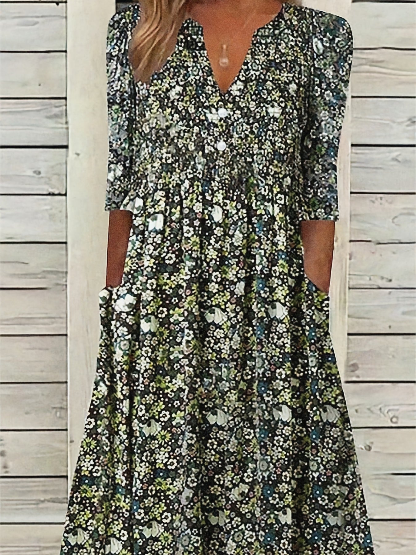 Floral Print Dress w/ Pockets Short Sleeve