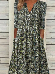 Floral Print Dress w/ Pockets Short Sleeve