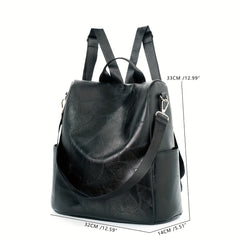 Anti Theft PU Leather Backpack Large Capacity School Travel Bag