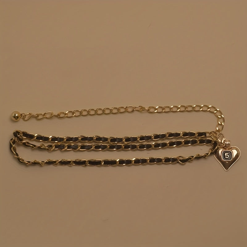 Gold Heart Pendant Waist Chain Double Layer Decorative Dress Girdle