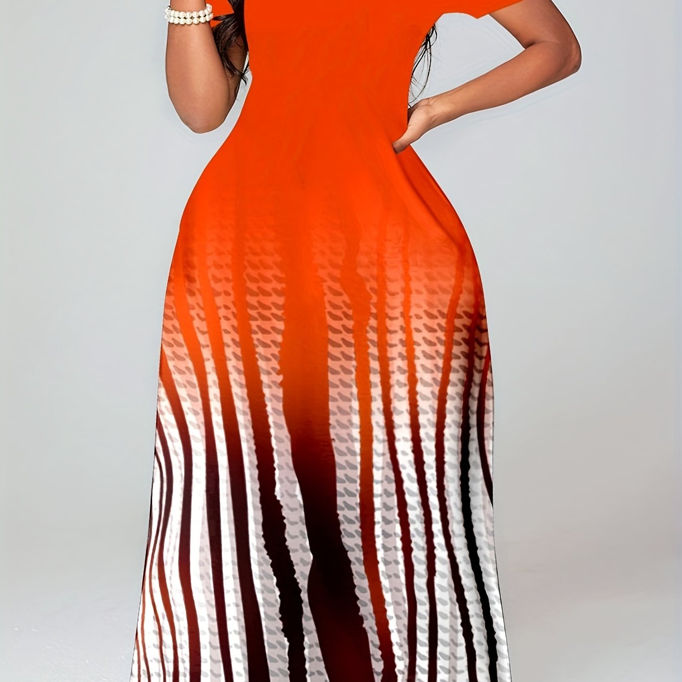  Colorblock Ombre Print Maxi Dress