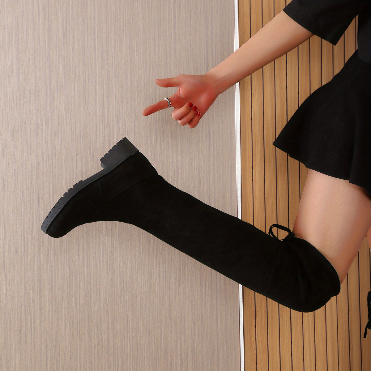 Women's Stretch Over The Knee Boots Lace Up Slip On Round Toe Long Boots