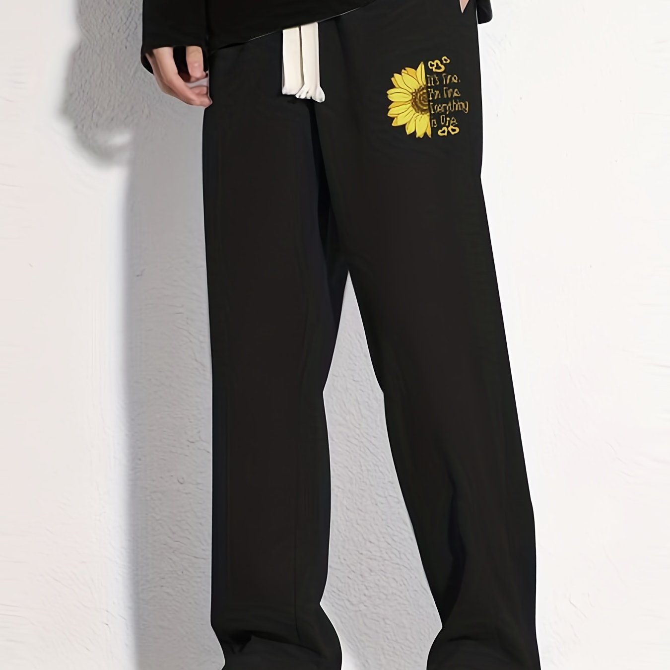 Sunflower Pattern Loose Fit Drawstring Pants