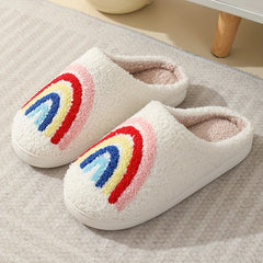 Mushroom Pattern Plush Indoor Slippers Warm Slip On Flat Shoes
