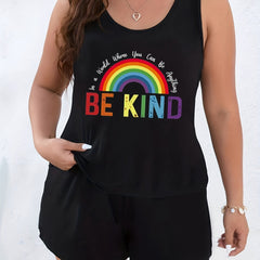  Rainbow Print Tank Top & Shorts Pajama Set