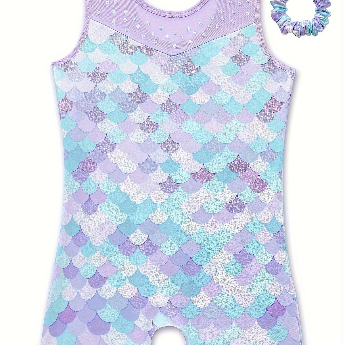Girls Fish Scale Sleeveless Gymnastics Outfit for Dance Practice