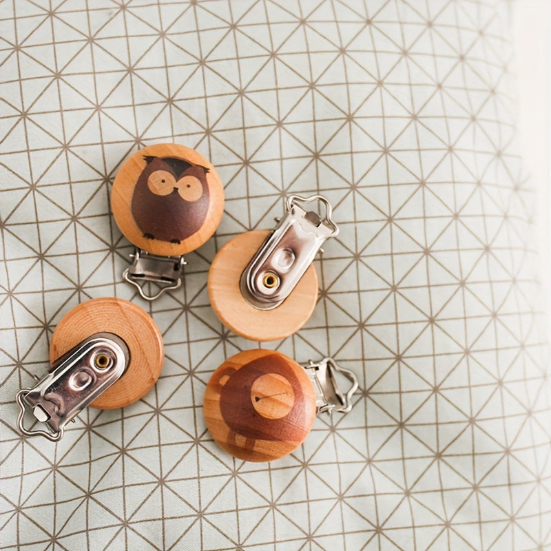 Animal Printed Wooden Pacifier Clip for Babies