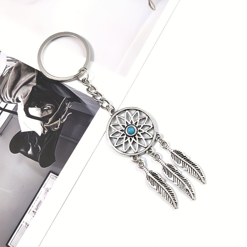 Alloy Dream Catcher Pine Feather Tassel Keychain Bag Pendant for Men