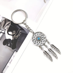 Alloy Dream Catcher Pine Feather Tassel Keychain Bag Pendant for Men