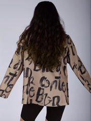  Letter Print Lapel Collar Blazer