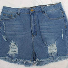  Ripped Button Up High Stretch Denim Shorts