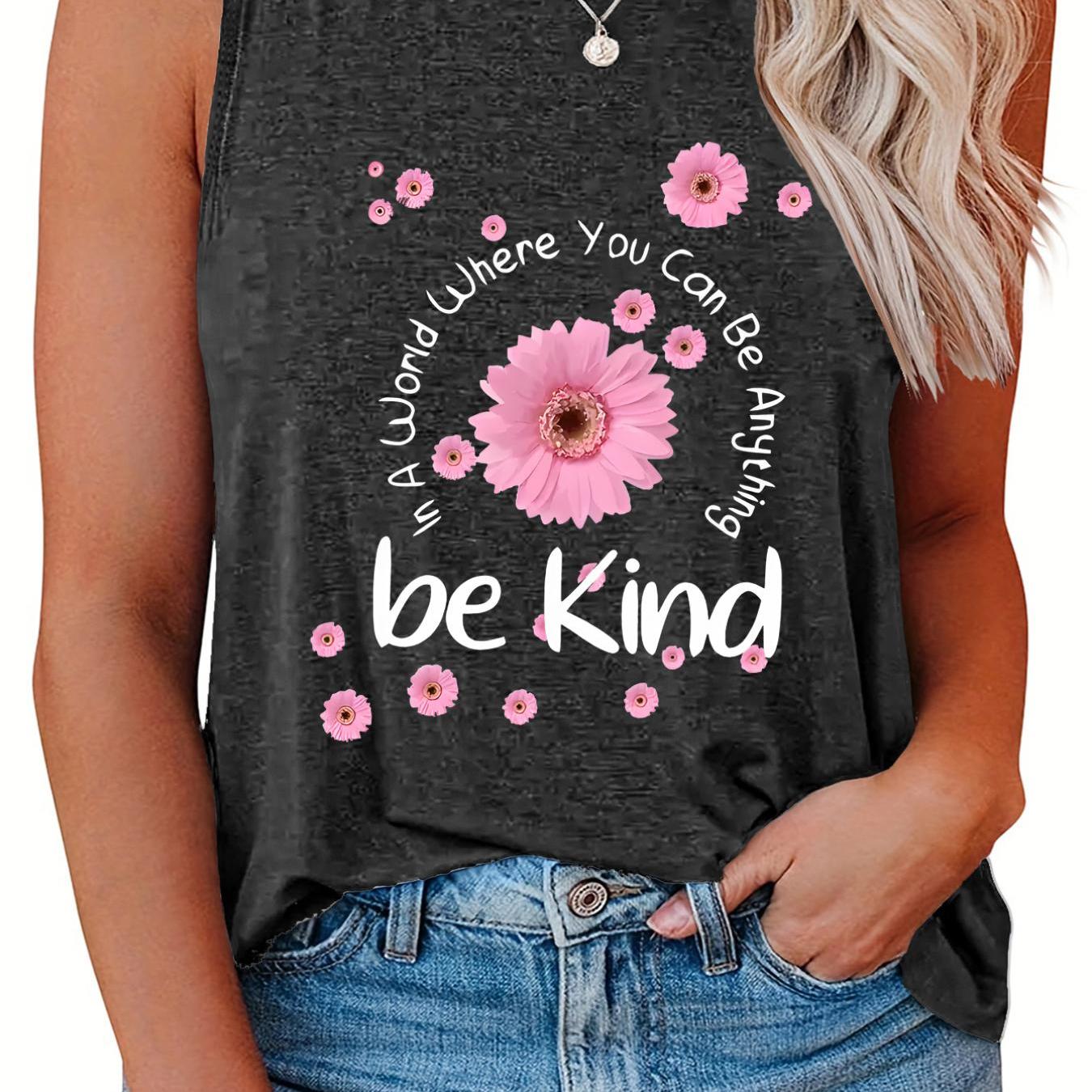  Daisy & Letter Print Round Neck Tank Top