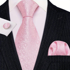 Men's Floral Solid Necktie Set with Handkerchief Clip