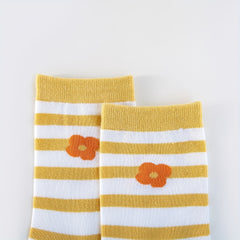 5 Pairs Flower & Striped Socks Comfy & Carrot Pattern Stockings