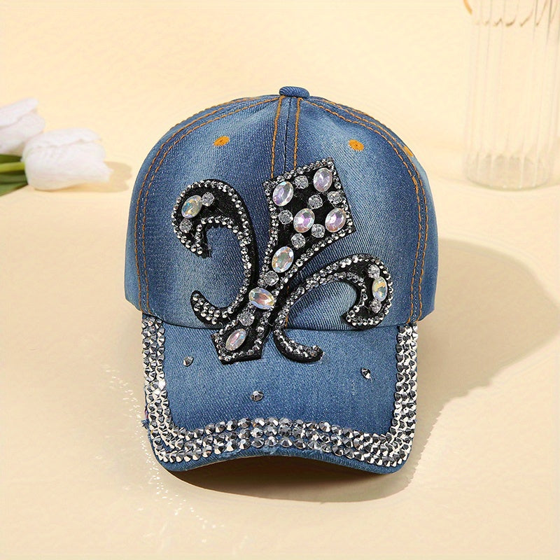 Denim Y2K Baseball Cap Rhinestone Decor Washed Distressed Sun Hat