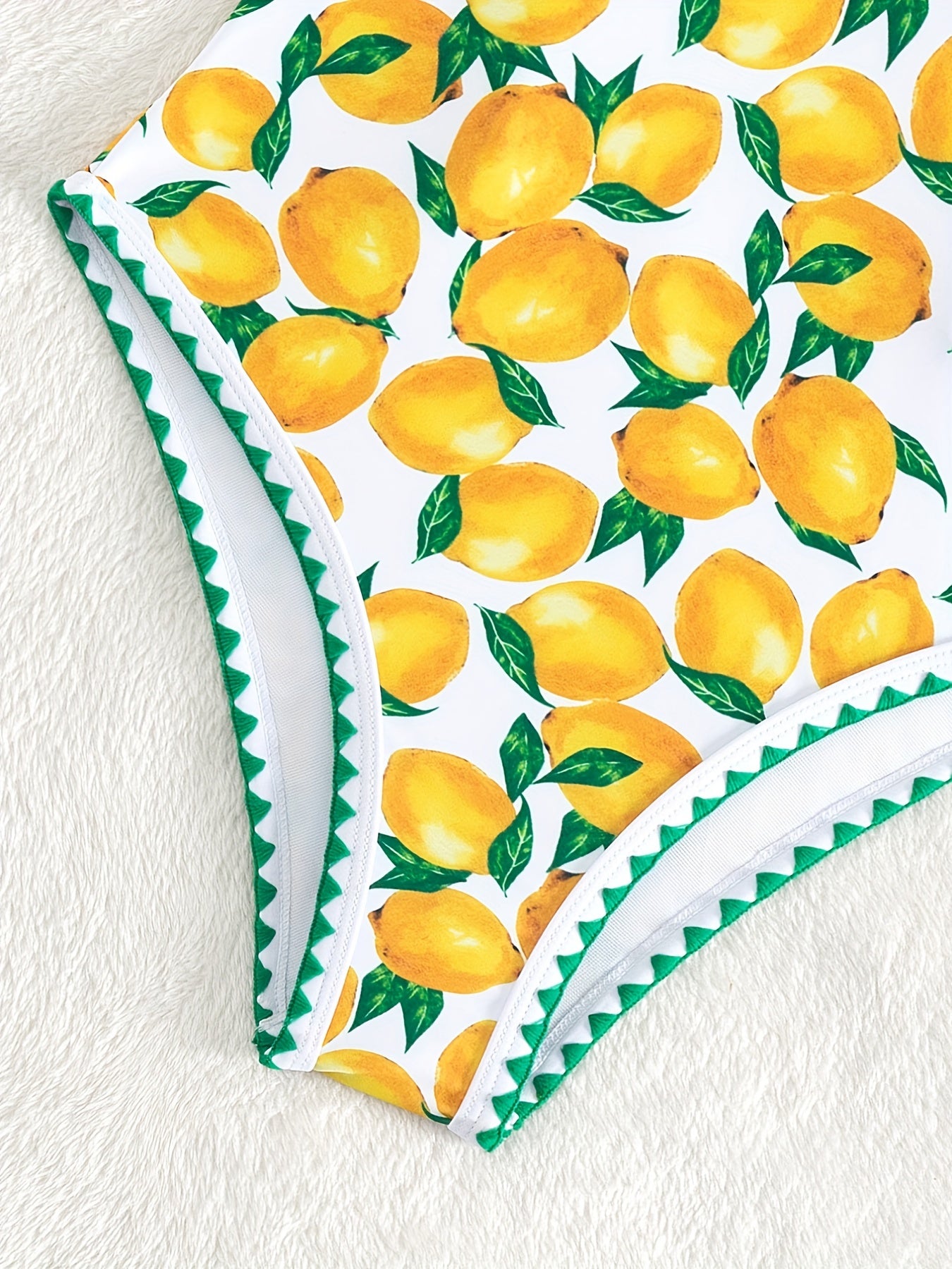 Lemon Print Tassel Decor Scoop Neck One Piece Swimsuit