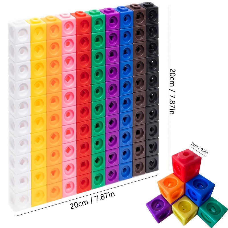 100pcs Fidget Linking Cubes for Learning and Maths with 10 Colours and Shapes