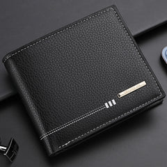 High end Men's Short Wallet Lychee Patterned Coin Purse