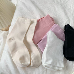 7 Pairs Solid Crew Socks Comfy & Breathable Mid Tube Women's Stockings