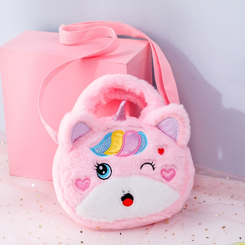 Girls Princess Unicorn Plush Crossbody Bag for Cosmetic Phone Storage