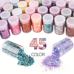 45 Colors Holographic Glitter Mix Sequins for Cosmetic Face Body Nail Art