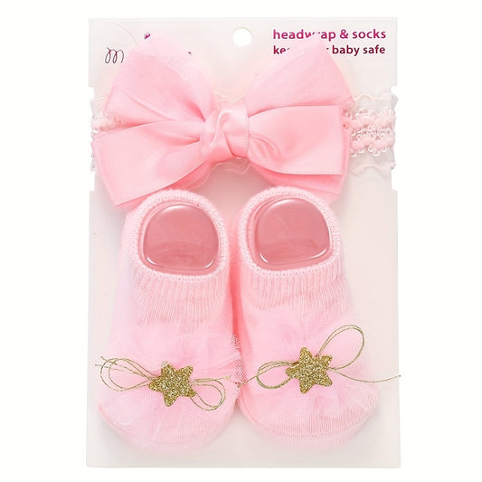Baby Girls Mesh Socks & Headband Set Non slip Breathable Comfortable