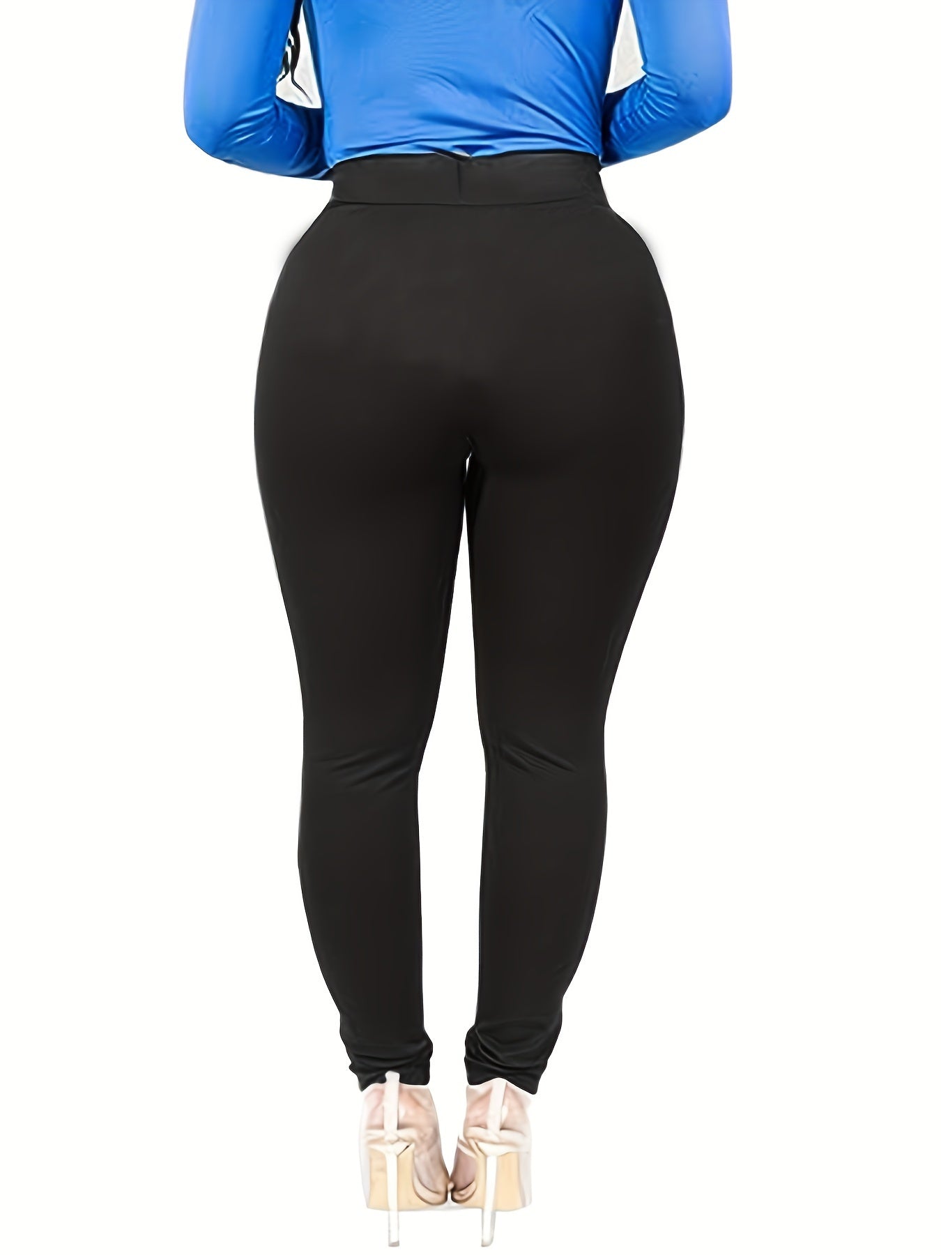  Solid High Rise Stretch Skinny Pants With Pockets