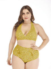  Polka Dot High Rise Knot Front Bikini Set Women's Plus Medium Stretch