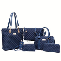 Argyle Pattern Tote Bag Set with Boston Handbag & Shoulder Bag & Purses