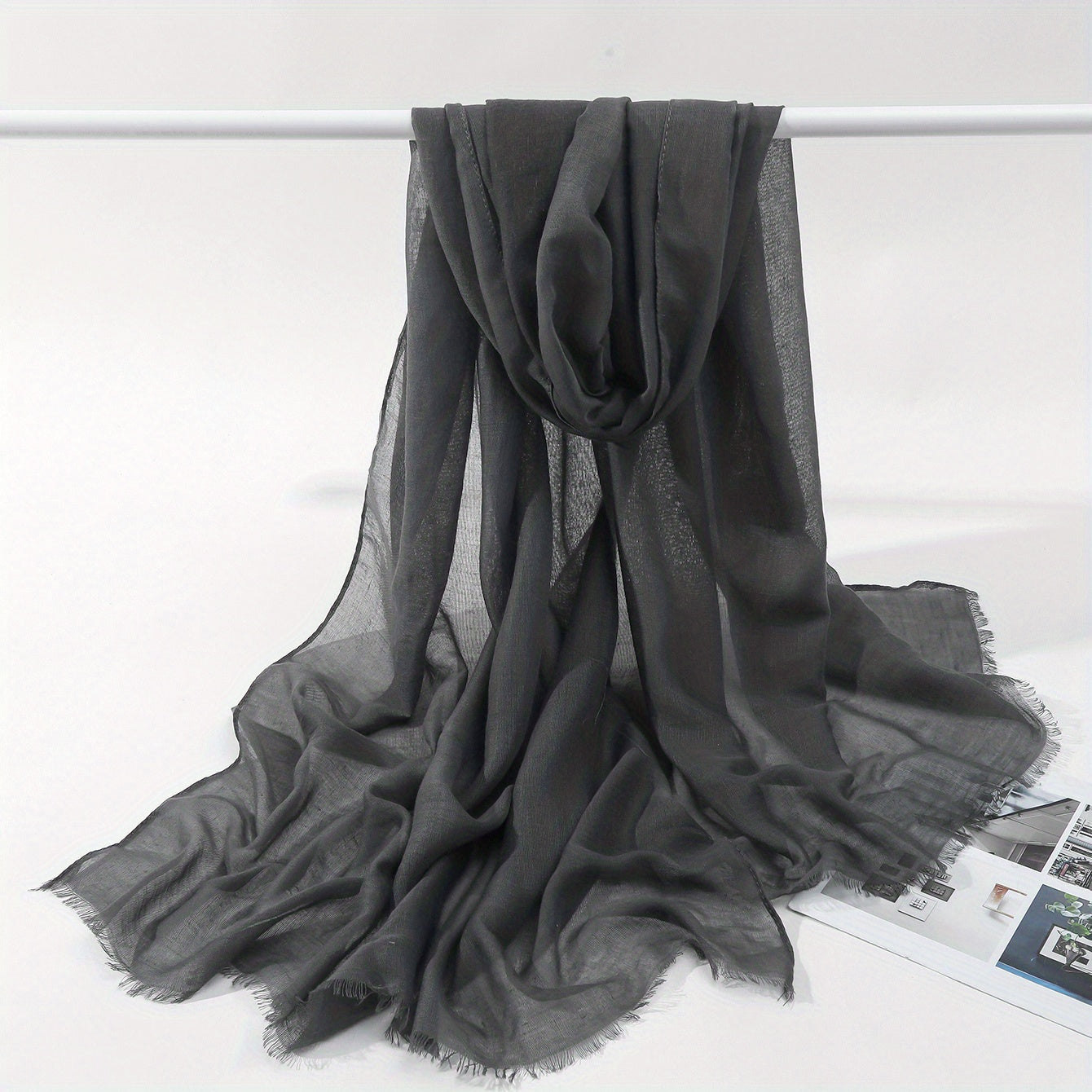 Minimalist Solid Raw Trim Scarf Casual Style Polyester Scarf Shawl