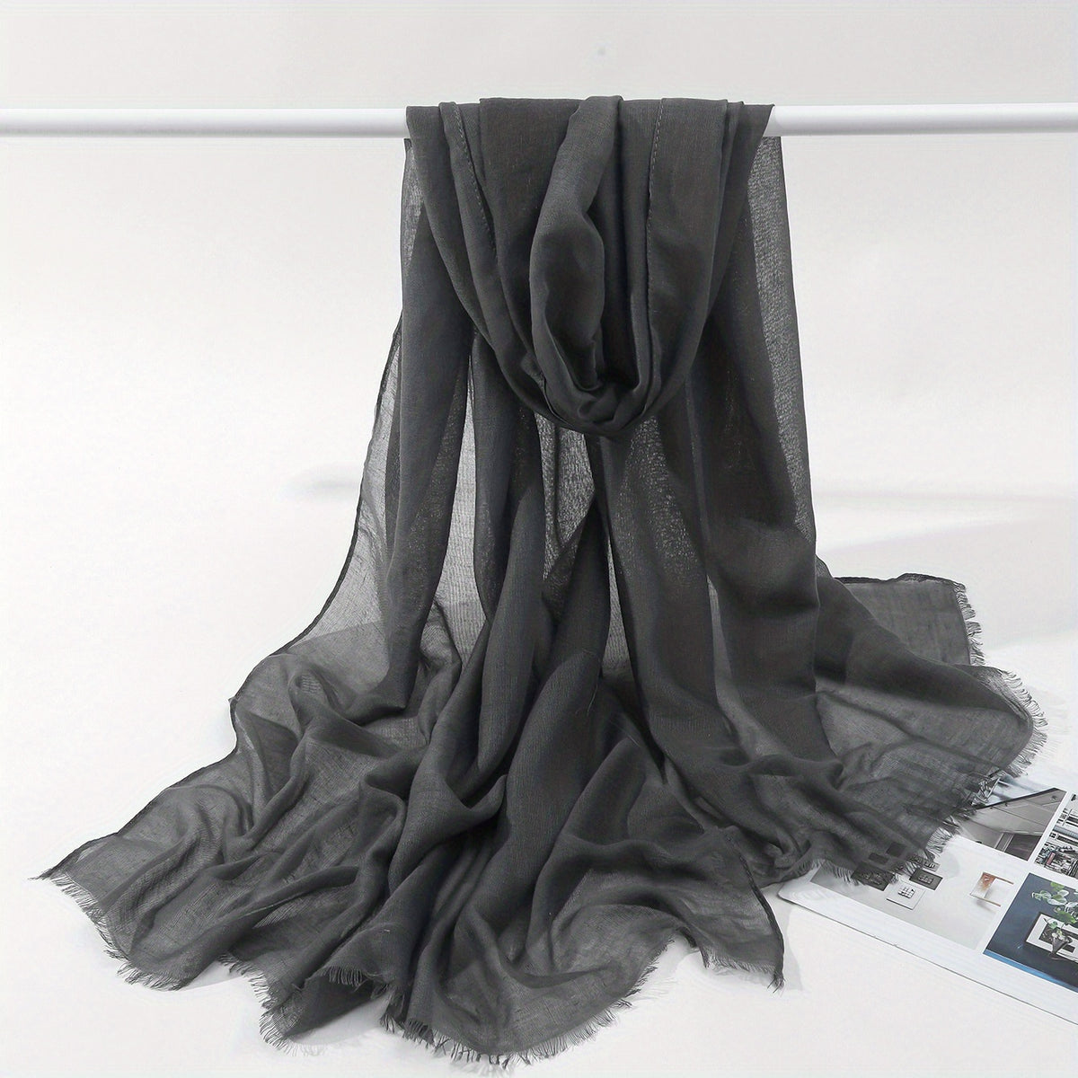 Minimalist Solid Raw Trim Scarf Casual Style Polyester Scarf Shawl