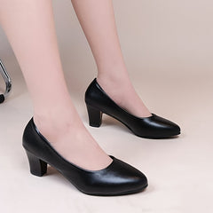 Women's Chunky Heel Court Pumps Pointed Toe Slip-On Office Business Heels