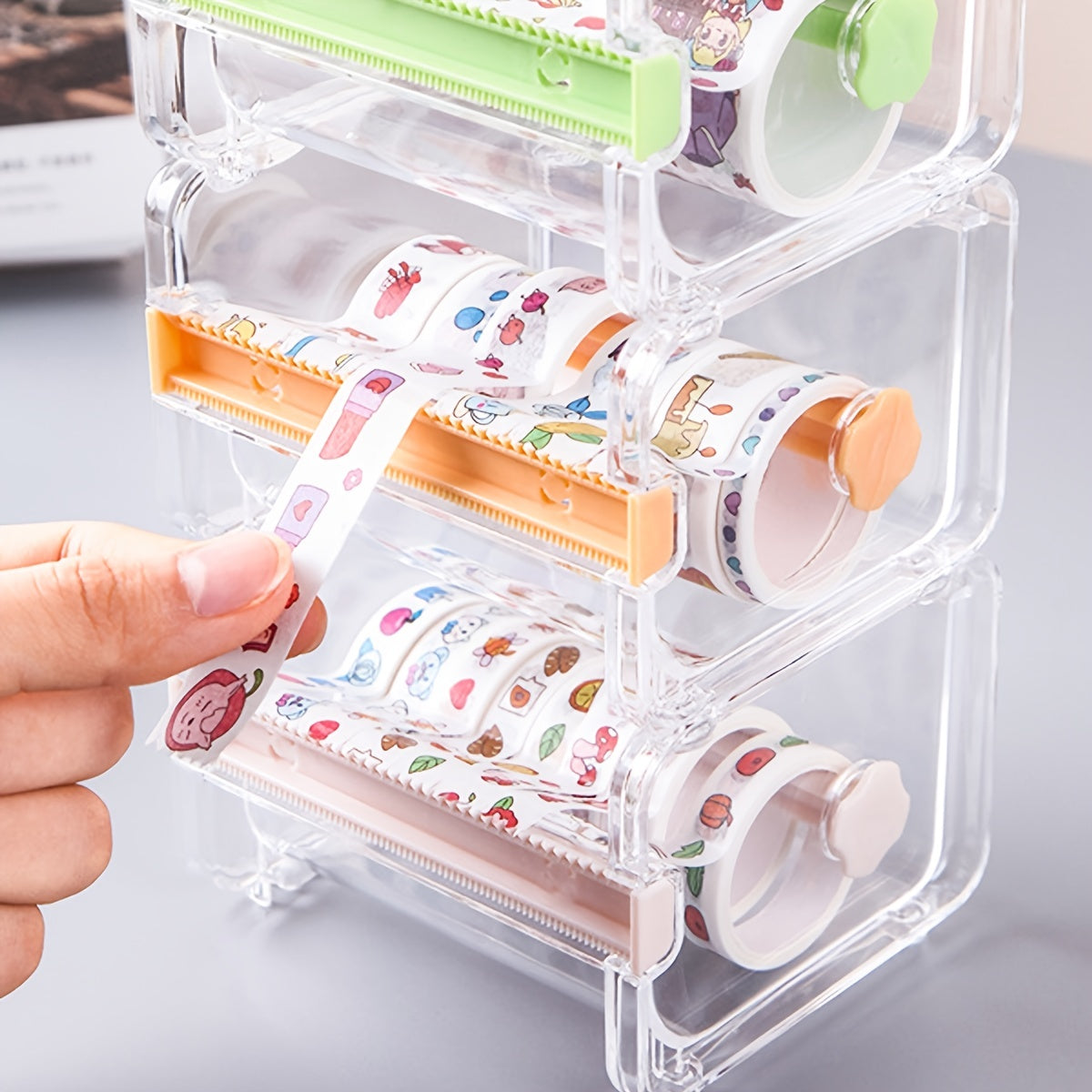 Mini Office Stationery Tape Storage Box with Cutting Tape Holder