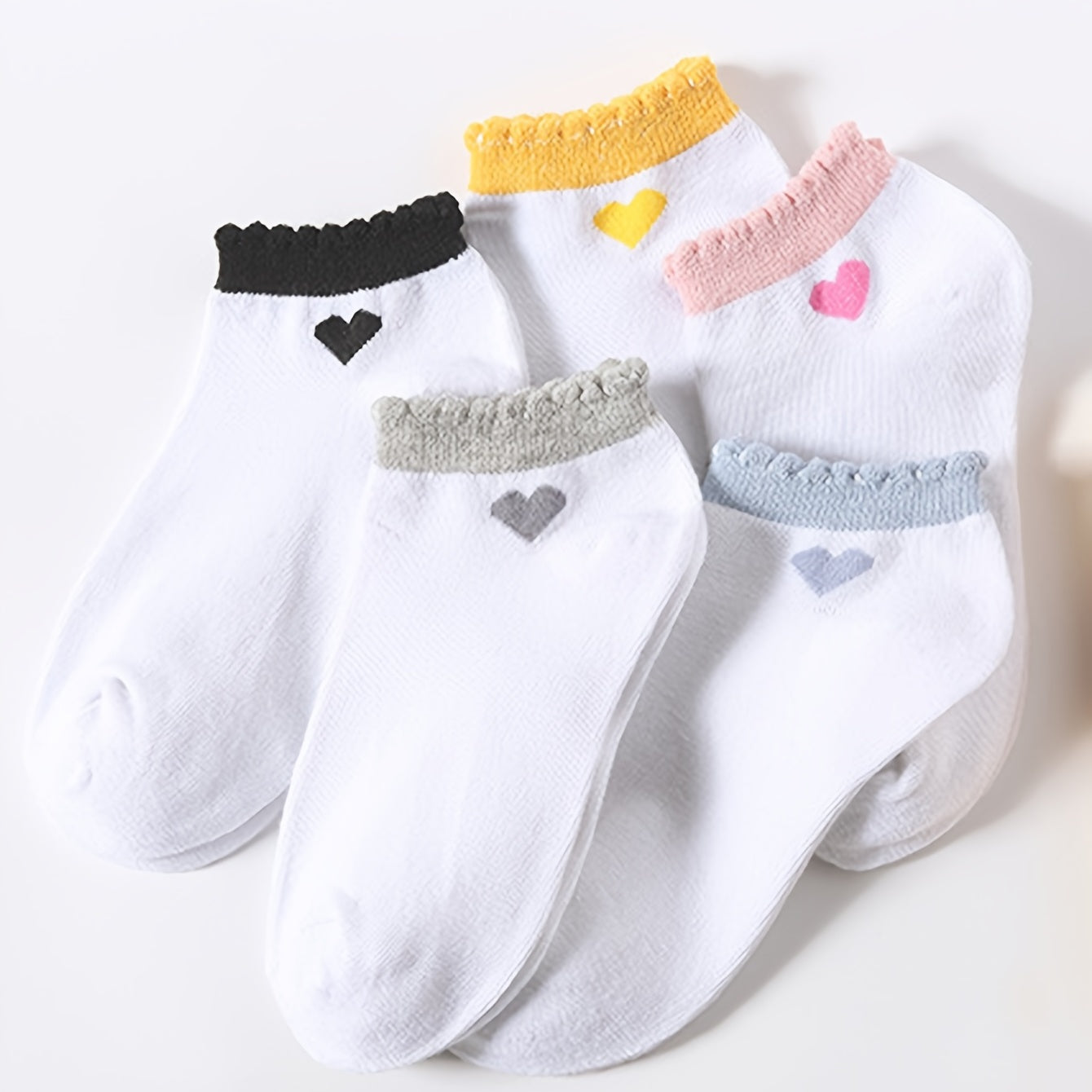 Girls Ruffled Heart Print Knit Ankle Socks Kids Accessories