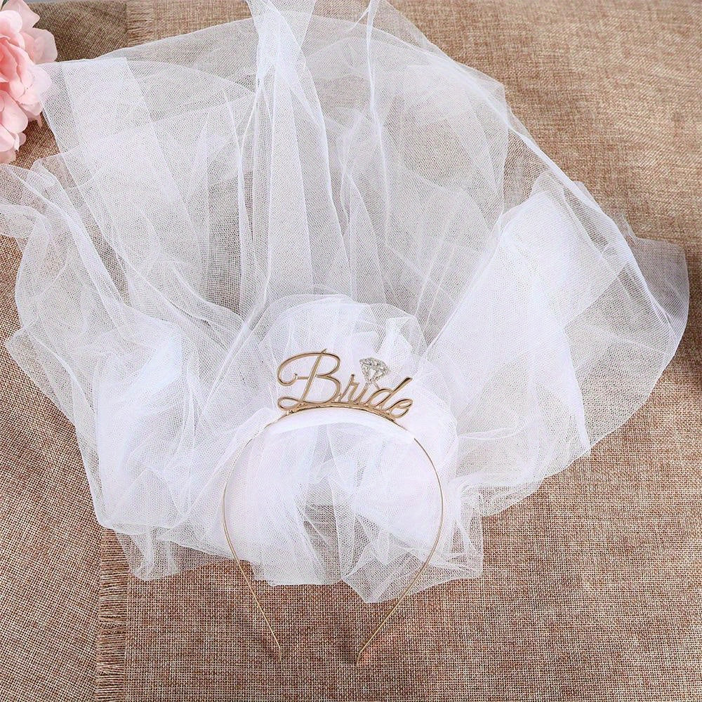 Bridal Veil with Bride to Be Headband - Romantic Wedding Accessory - Pink Floral