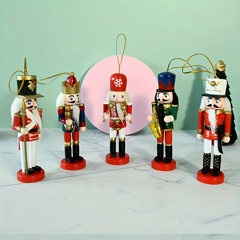 Set of 5 Wooden Soldier Christmas Nutcracker Ornaments