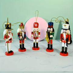 Set of 5 Wooden Soldier Christmas Nutcracker Ornaments