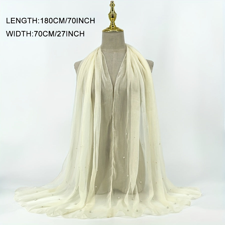 Boho Chiffon Scarf with Pearls Solid Shawl Thin Long Beach Towel