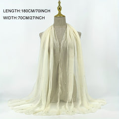 Boho Chiffon Scarf with Pearls Solid Shawl Thin Long Beach Towel