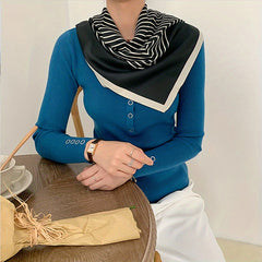 Chain Stripe Print Square Scarf Thin Neckerchief Silk Bandana