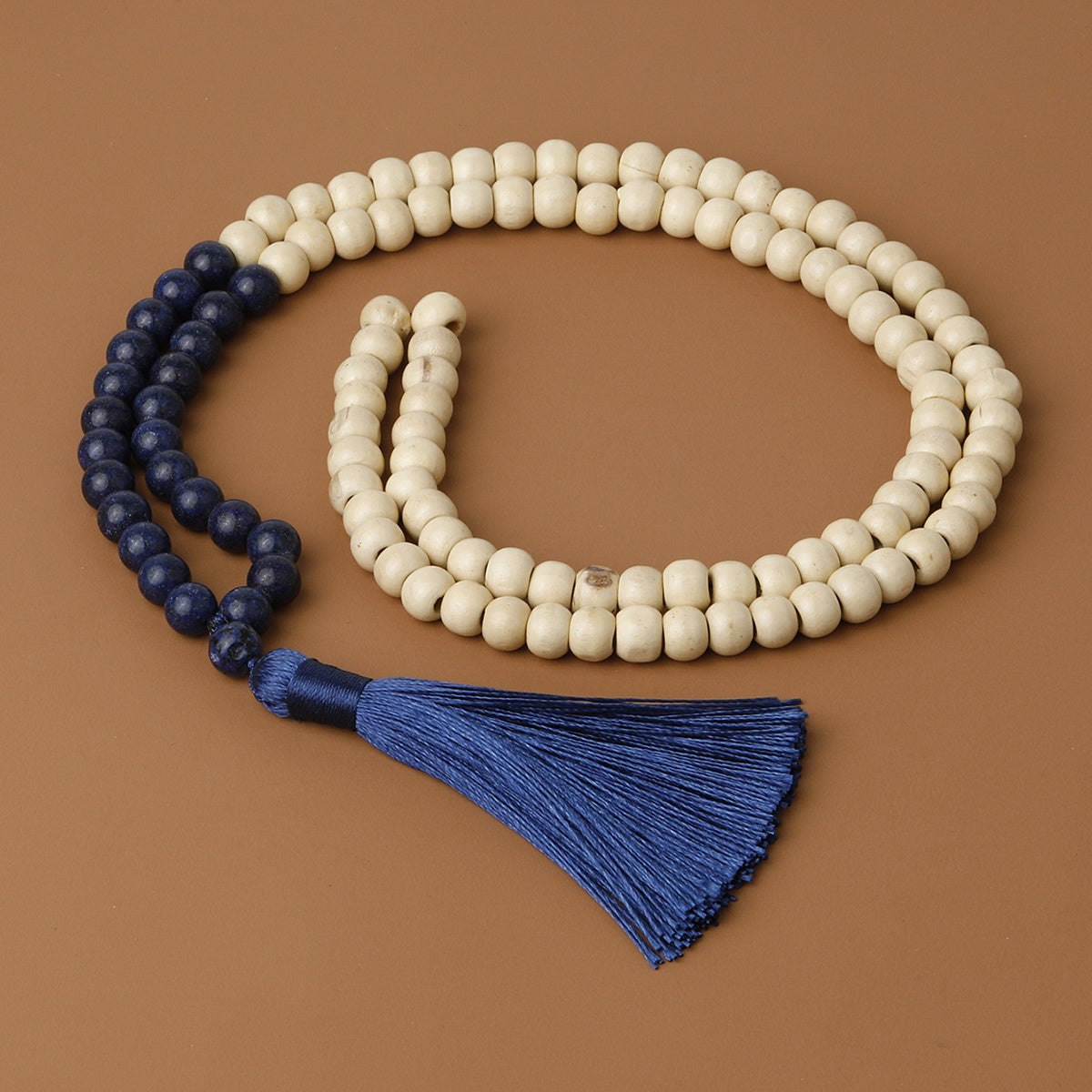 Men's Natural Stone & Wood Beads Tassel Necklace