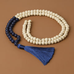 Men's Natural Stone & Wood Beads Tassel Necklace