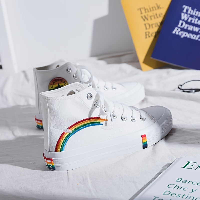 Women's High Top Canvas Shoes Rainbow Flat Casual Shoes