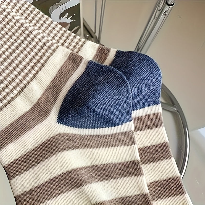 5 Pairs Striped Crew Socks Comfy & Soft Women's Stockings